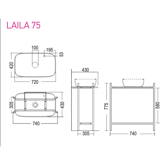 Έπιπλο Scarabeo Laila 75 / Hi-Box 27031612-NROP4989 Ardesia / Rovere Χωρίς Νιπτήρα (Με οπή Μπαταρίας)